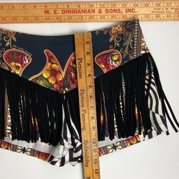 Adriana Barra Fringe Shorts 36 Brazilian Designer Hippie Boho Goth Festival - Picture 16 of 16